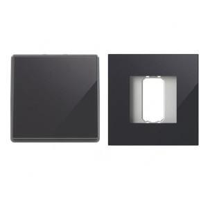 ABB Push Button Switch with Rocker Switch Frame, Millenium, 1 Gang, 1 Way, 10A, Black Glass - AMD43044-BG+AMD5044-BG