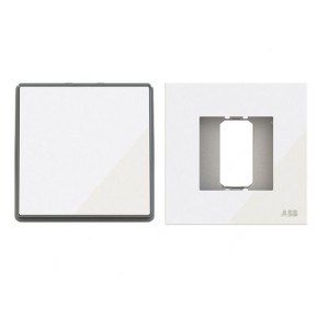 ABB Push Button Switch with Rocker Switch Frame, Millenium, 1 Gang, 1 Way, 10A, White Glass - AMD43044-WG+AMD5044-WG