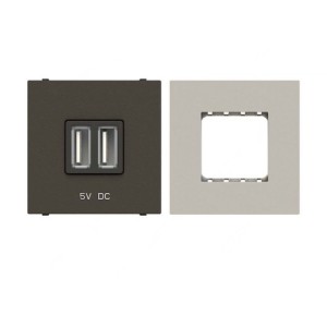 ABB Modular USB Charging Socket With Half/Double Rocker Frame, Millenium, 2 Module, 2 Gang, 1.5A, 2 Pcs/Set - AMD85144-AN-plus-AMD5144-DU