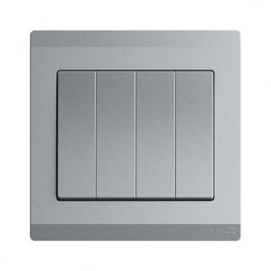 ABB Electrical Switch, Inora, 4 Gang, 1 Way, 10AX, Classic Grey - BL104-G