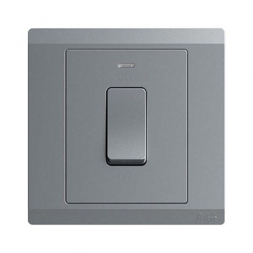 ABB DP Switch With Neon, Inora, 1 Gang, 1 Way, 20AX, Classic Grey - BL111S-G