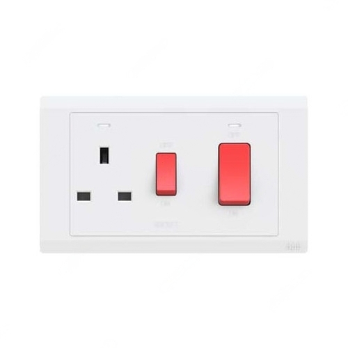 ABB 45A Cooker Switch With 13A Socket, Inora, 1 Way, White - BL118