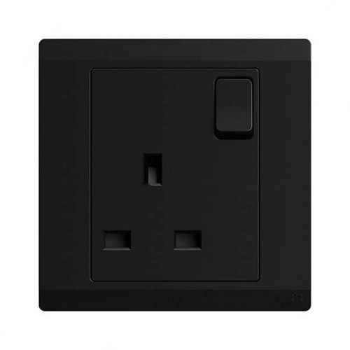 ABB Single Pole Switch Socket, Inora, 1 Gang, 13A, Starry Black - BL224-885