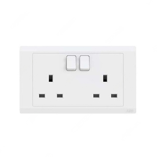 ABB Single Pole Switch Socket, Inora, 2 Gang, 13A, White - BL227