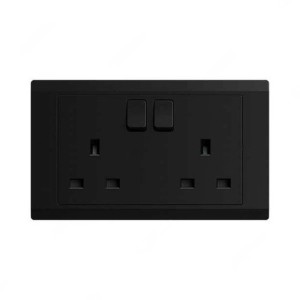 ABB Single Pole Switch Socket, Inora, 2 Gang, 13A, Starry Black - BL227-885