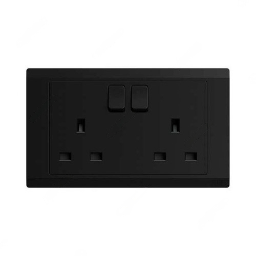 ABB Single Pole Switch Socket, Inora, 2 Gang, 13A, Starry Black - BL227-885