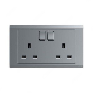 ABB Single Pole Switch Socket, Inora, 2 Gang, 13A, Classic Grey - BL227-G