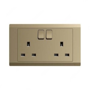 ABB Single Pole Switch Socket, Inora, 2 Gang, 13A, Royal Gold - BL227-PG