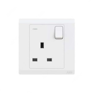 ABB Single Pole Switch Socket with Neon, Inora, 1 Gang, 13A, White - BL229