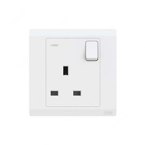 ABB Single Pole Switch Socket with Neon, Inora, 1 Gang, 13A, White - BL229