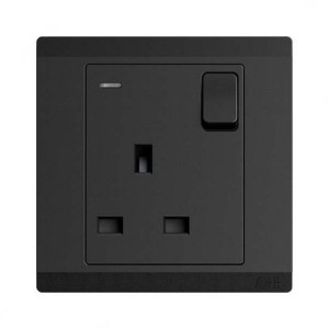 ABB Single Pole Switch Socket with Neon, Inora, 1 Gang, 13A, Starry Black - BL229-885