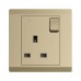 ABB Single Pole Switch Socket with Neon, Inora, 1 Gang, 13A, Royal Gold - BL229-PG