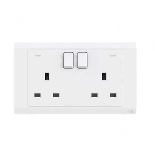 ABB Single Pole Switch Socket with Neon, Inora, 2 Gang, 13A, White - BL230