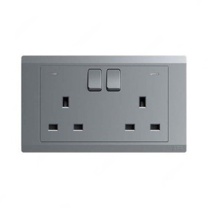 ABB Single Pole Switch Socket with Neon, Inora, 2 Gang, 13A, Classic Grey - BL230-G