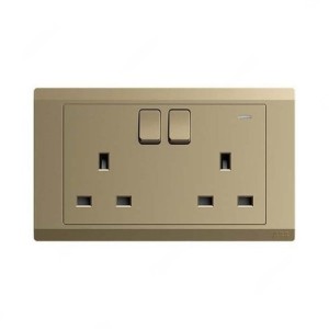 ABB Single Pole Switch Socket with Neon, Inora, 2 Gang, 13A, Royal Gold - BL230-PG