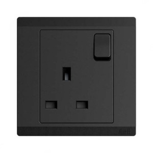 ABB Double Pole Switch Socket, Inora, 1 Gang, 13A, Starry Black - BL237-885