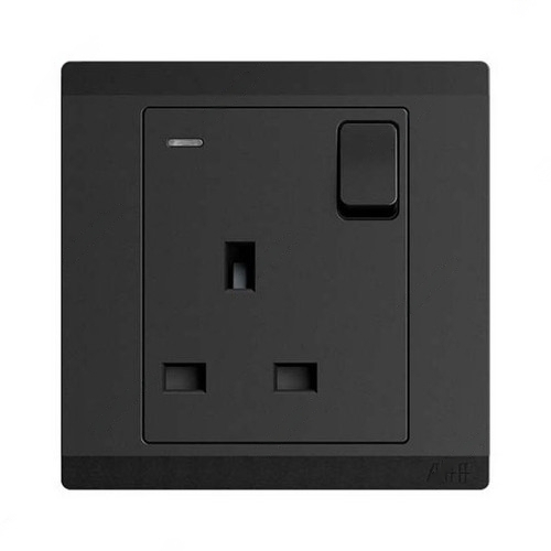 ABB Double Pole Switch Socket With Neon, Inora, 1 Gang, 13A, Starry Black - BL238-885