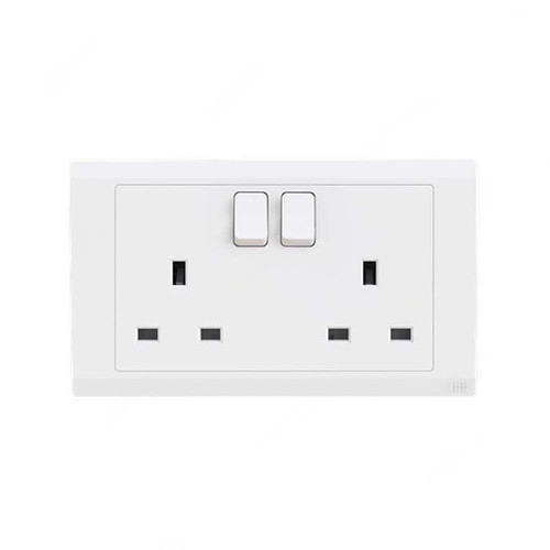 ABB Double Pole Switch Socket, Inora, 2 Gang, 13A, White - BL239