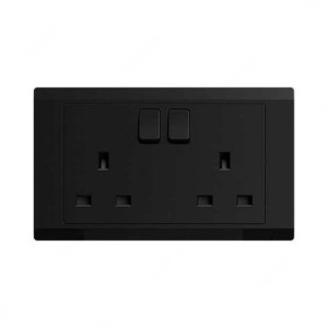 ABB Double Pole Switch Socket, Inora, 2 Gang, 13A, Starry Black - BL239-885