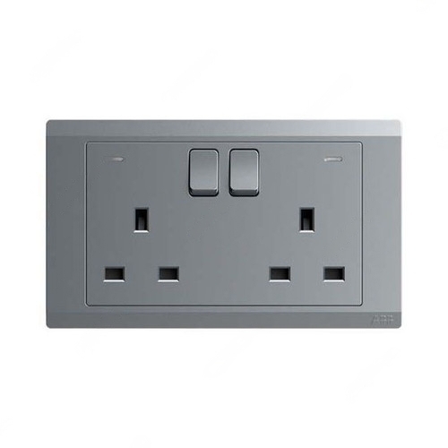 ABB Double Pole Switch Socket With Neon, Inora, 2 Gang, 13A, Classic Grey - BL240-G