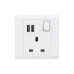 ABB Double Pole Switch Socket With USB, Inora, 1 Gang, 13A, White - BL261