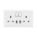 ABB Double Pole Switch Socket With USB, Inora, 2 Gang, 13A, White - BL262