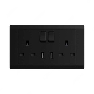 ABB Double Pole Switch Socket With USB, Inora, 2 Gang, 13A, Starry Black - BL262-885