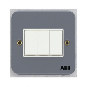 ABB Electrical Switch, Metal Clad Series, Urea/Metal, 3 Gang, 1 Way, 10A - BM103