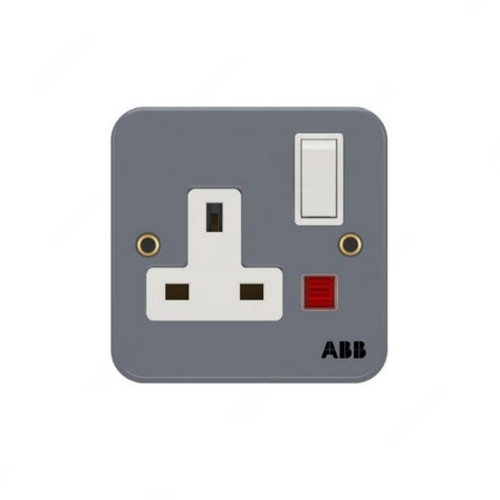 ABB Dual Pole Electrical Switch Socket With LED, Metal Clad Series, Urea/Metal, 1 Gang, 13A - BM238