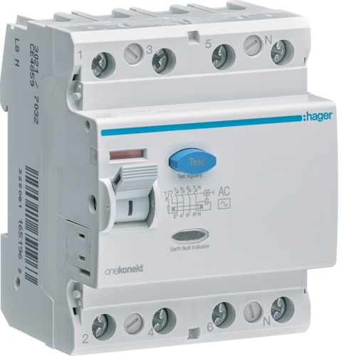 Hager RCCB 4P 100A 30mA AC Class - CD485Z