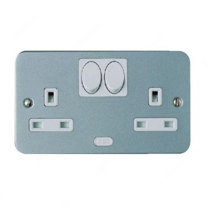 ABB Single Pole Switch Socket, Metal Clad, 2 Gang, 13A - CSOM213