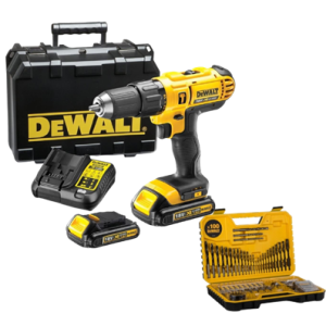 Dewalt Cordless Hammer Drill 18V 1.5Ah with 2 Battery & Charger + 100pcs Bit Set - DCD776S2A-B5