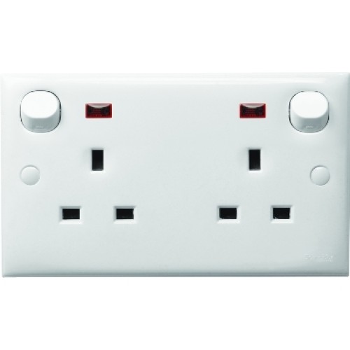 Schneider Swited socket with neon, S-Classic, 13A, 250V, 2 gang E25N