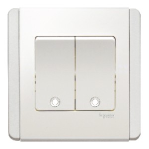 Schneider 2 Gang 2 Way Vertical Dolly Switch with White Fluorescent Indicator, White - E3032V2_FWWW