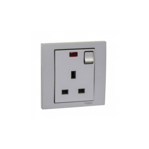 Schneider 13A 250V 1Gang swithitched socket with Neon,Aluminium Silver E8215N_AS_G1