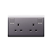 Schneider 13A 250V 2Gang switched socket with Neon,Aluminium Silver E82T25N_AS_G1