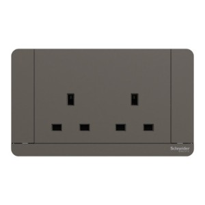 Schneider Switched Socket, AvatarOn, 13A 250V, 2 Pole, 2 Gang, Dark Grey - E83T25D_DG