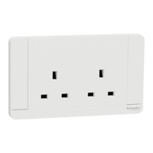 Schneider Switched Socket, AvatarOn, 13A 250V, 2 Pole, 2 Gang, White - E83T25D_WE