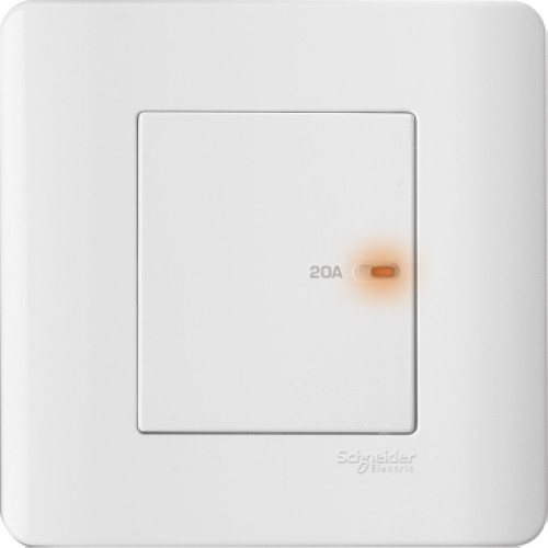 Schneider 20A 1 Gang Double Pole Switch with Neon - White Plate   White Surround - E8431D20-WW