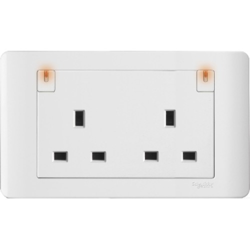 Schneider ZENcelo 13A 2 Gang Double Pole Switched Socket with Neon - White - E84T25DN-WW