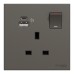 Schneider Switched Socket with USB Charger, AvatarOn, 21W Type A C, 13A, Dark Grey - E8715DACUSB_DG