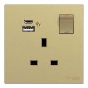 Schneider Switched Socket with USB Charger, AvatarOn, 21W Type A C, 13A, Wine Gold - E8715DACUSB_WG