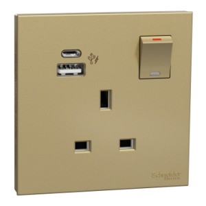 Schneider Switched Socket with USB Charger, AvatarOn, 21W Type A C, 13A, Wine Gold - E8715DACUSB_WG