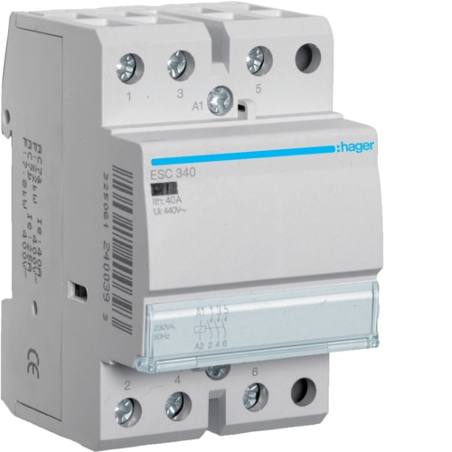 Hager Contactor 40A, 3NO, 230V~50Hz - ESC340