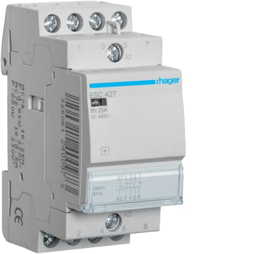 Hager Contactor 25A, 2NO+2NC, 230V~50Hz - ESC427