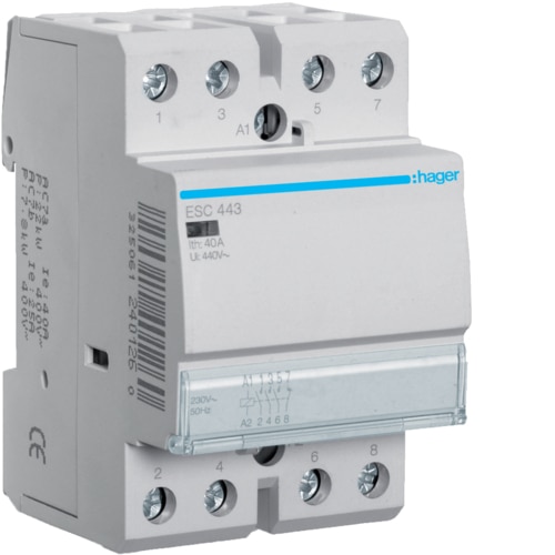 Hager Contactor 40A, 3NO+1NC, 230V~50Hz - ESC443