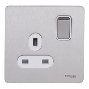 Schneider Ultimate Screwless Flat Plate Switched Socket, 2P, 1 Gang, Stainless Steel GU3410DWSS