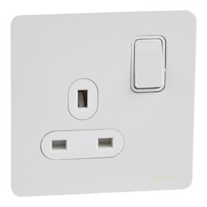 Schneider Ultimate Screwless Flat Plate Switched Socket, 13A, 2P E, BS1363, White Metal GU3410WPW