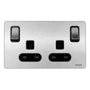 Schneider Ultimate Screwless Flat Plate Switched Socket, 2P, 2 Gangs, Stainless Steel GU3434BSS