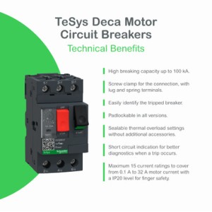 Schneider Motor circuit breaker, TeSys GV2, 3P, 1-1.6 A, thermal magnetic, screw clamp terminals GV2ME06